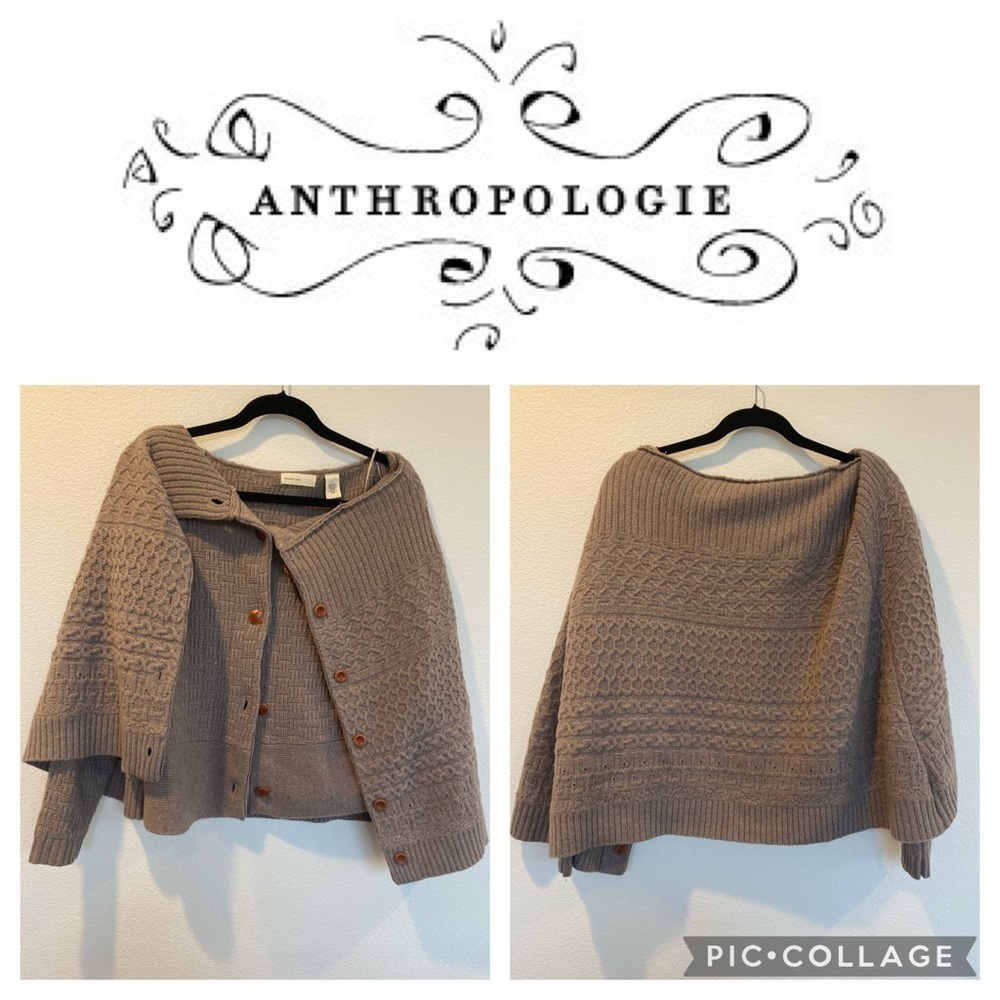 ANTHROPOLOGIE SLEEPING IN SNOW, wool blend knit sweater with cape